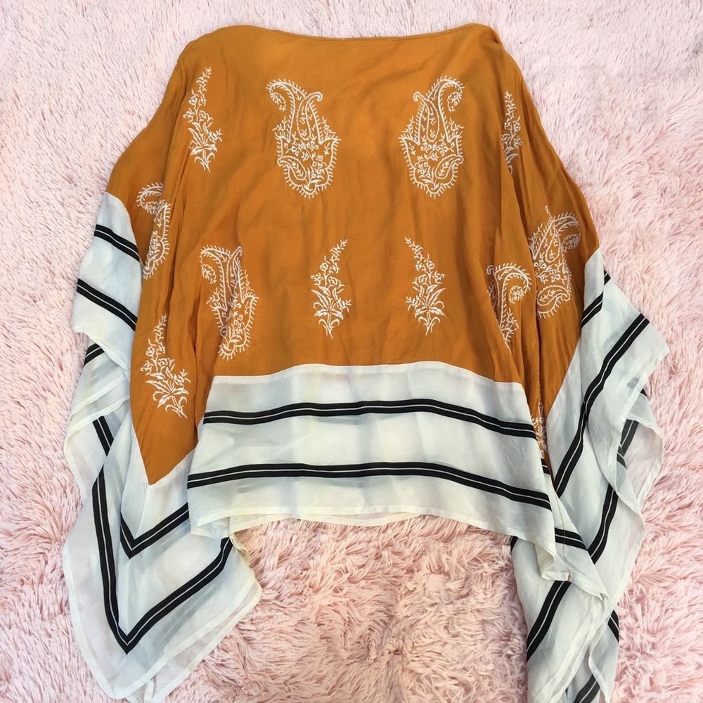 Anthropologie Floreat Sunglow embroidered paisley poncho top with art deco lines - Picture 6 of 12